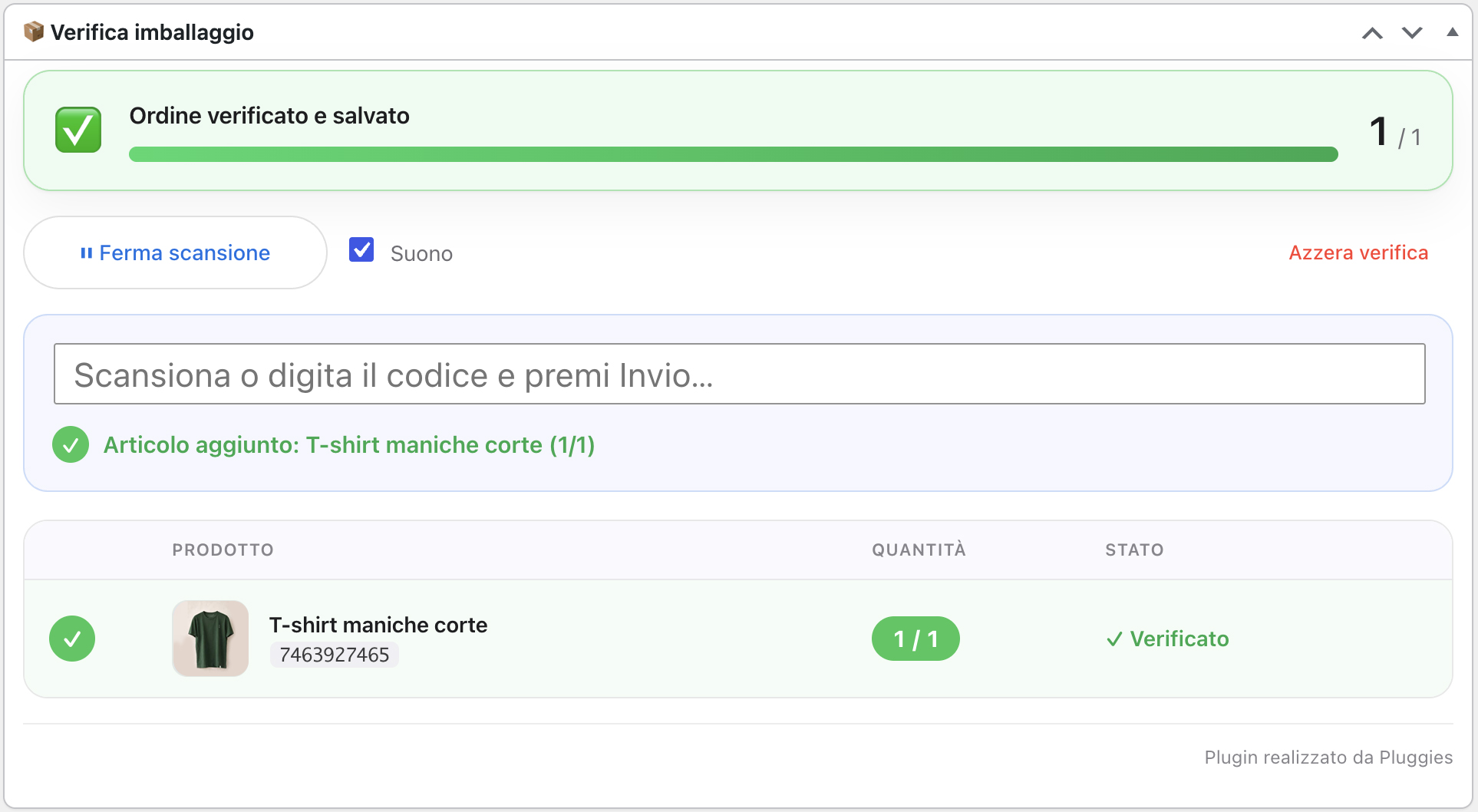 Ordine verificato e salvato: tutti gli articoli spuntati